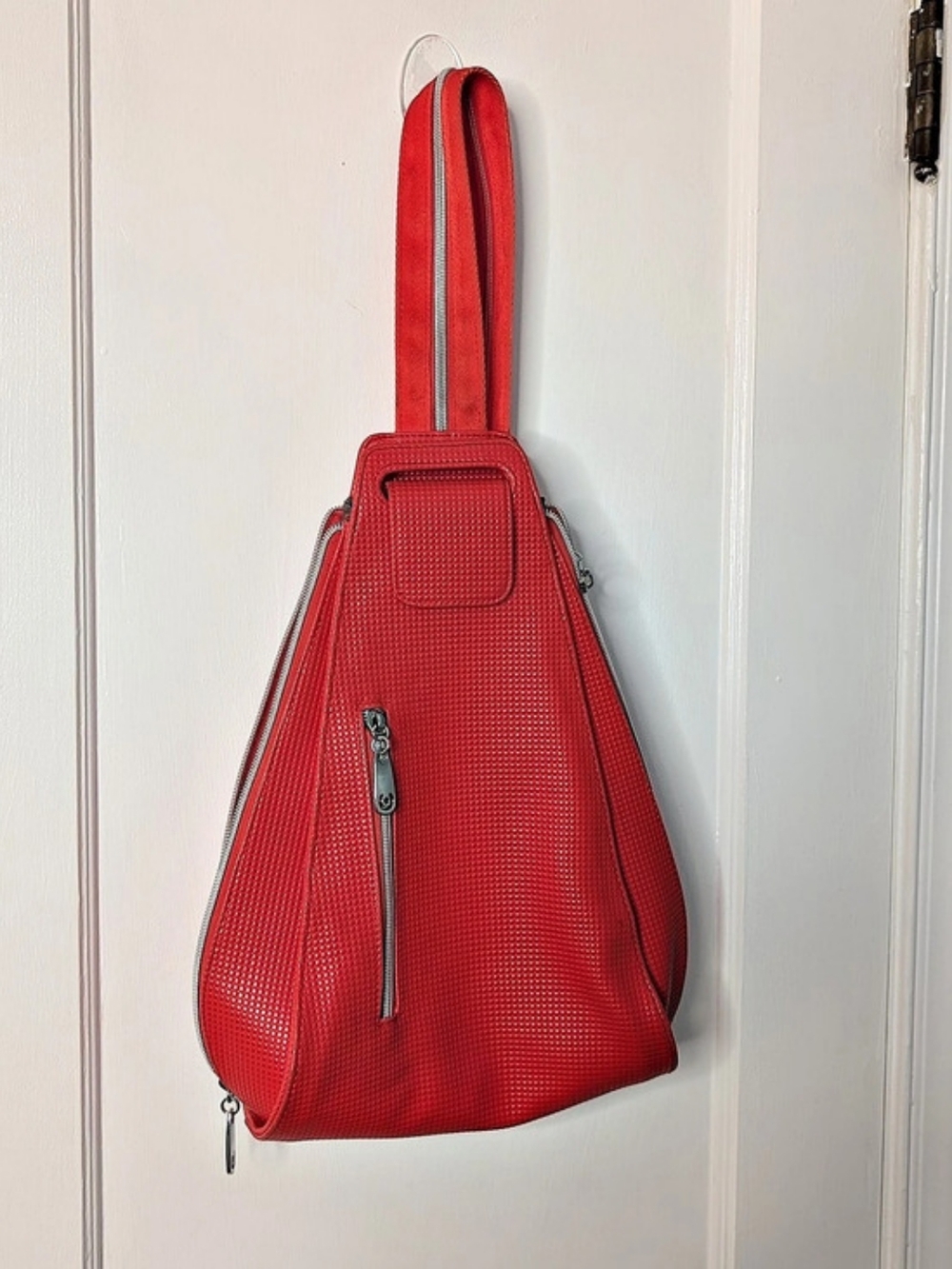 urbanoxide Textured Convertible Backpack in Red